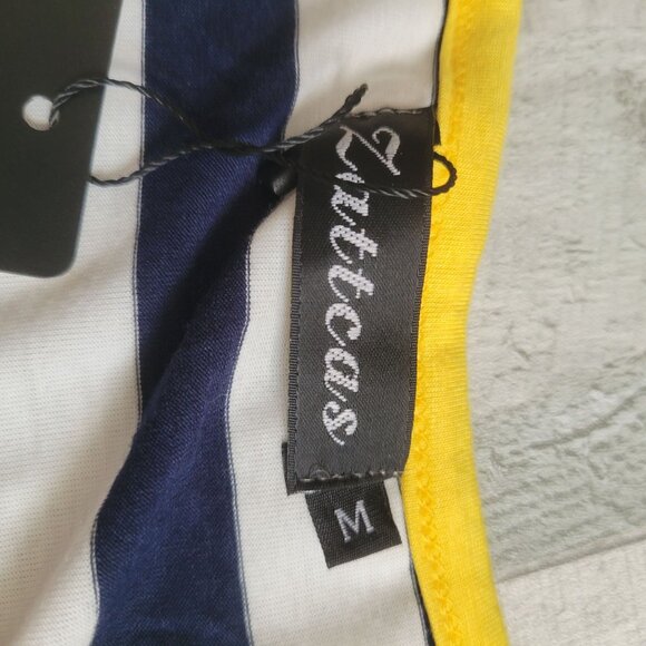 Zattcas Striped Long-Sleeve Tunic Top With Yellow Button Accent & Cuffs NWT M - Picture 5 of 8